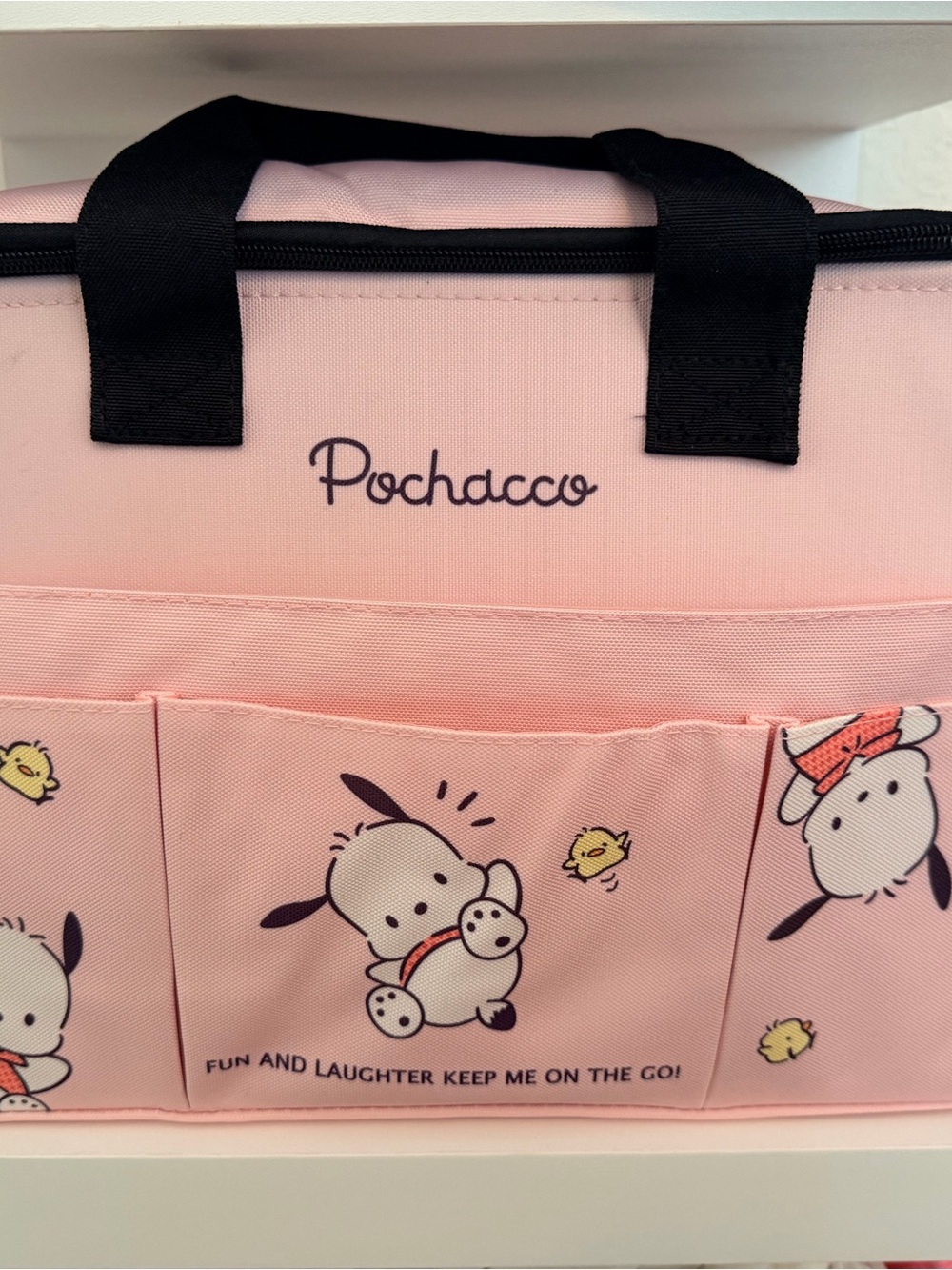 Pochacco Pink Canvas Tote Bag with Character Pockets
